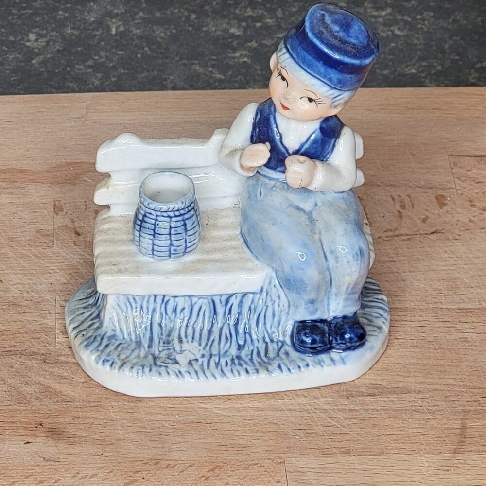 Blue Delft Fishing Dutch Boy Figurine